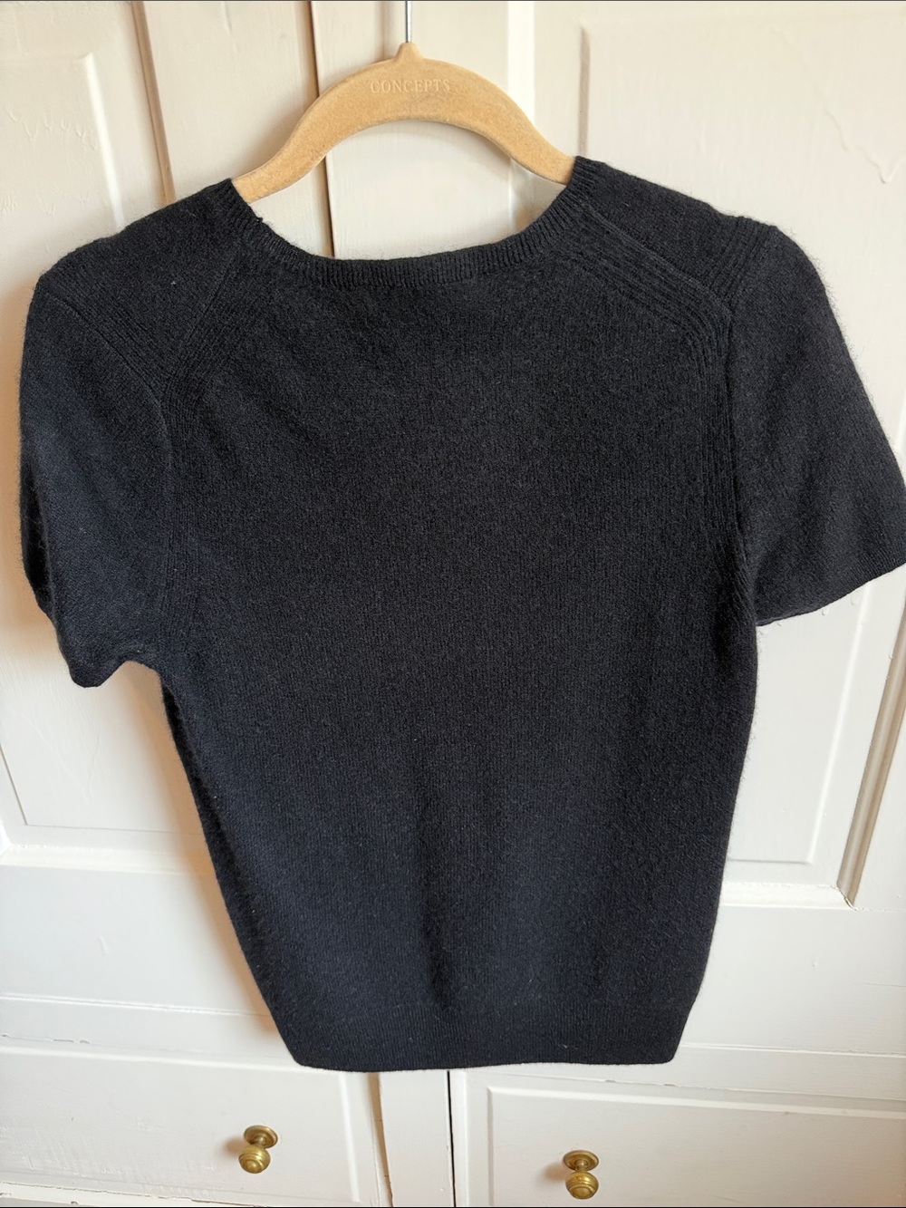 Saks Fifth Avenue Black Short-Sleeve Cashmere Crewneck Knit Top - Picture 3 of 3